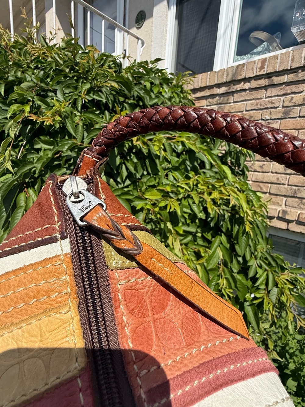 Fossil Patchwork Leather Hobo Bag Boho Y2K Shoulder Purse Multicolor Suede - Picture 4 of 8